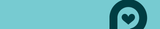 Teal logo with a heart symbol on a teal background

