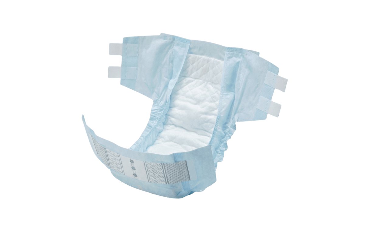 Stack of blue disposable diapers on a transparent background

