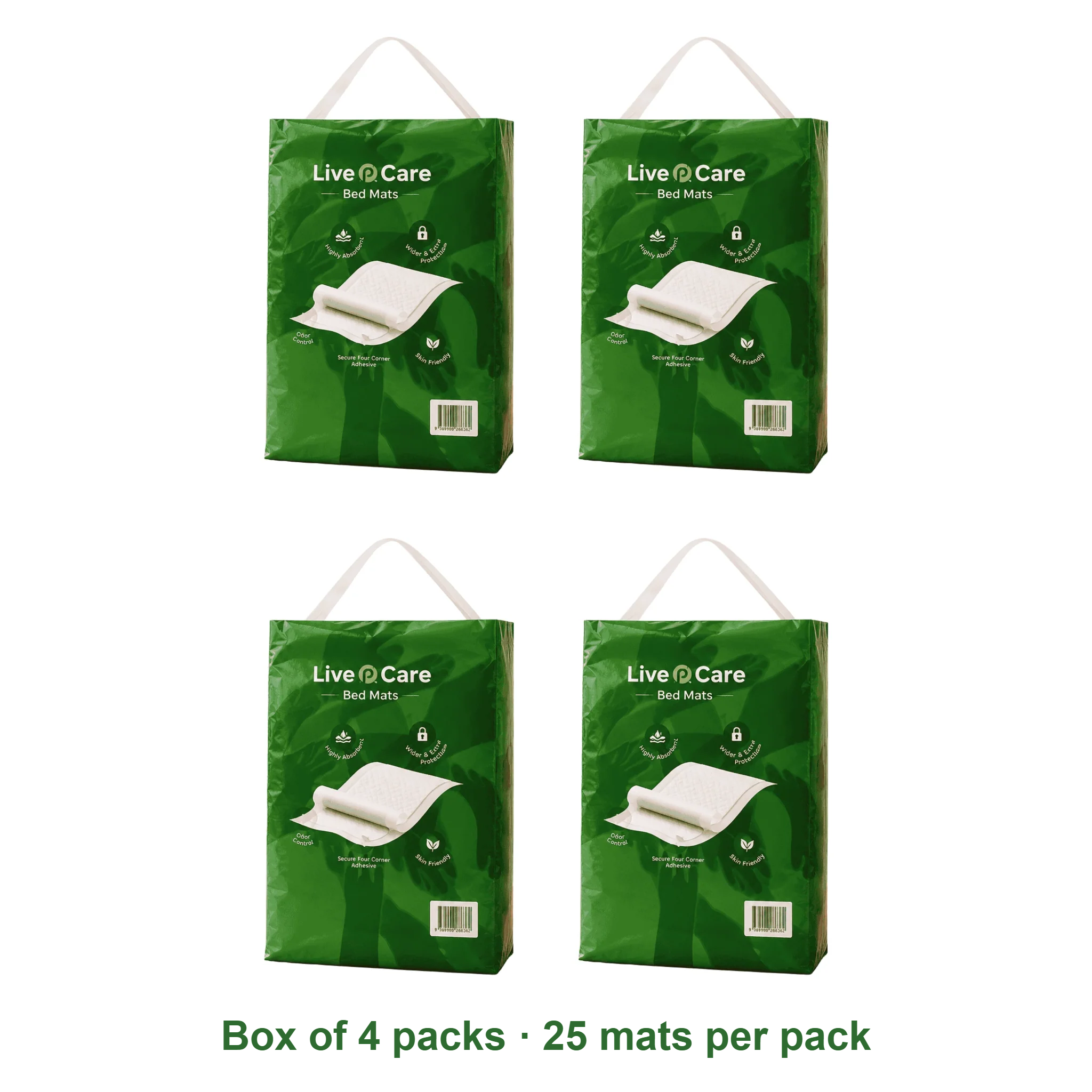 Box of 4 packs of Live N Care Bed Mats, 25 mats per pack #60cm x 90cm,80cm x 150cm