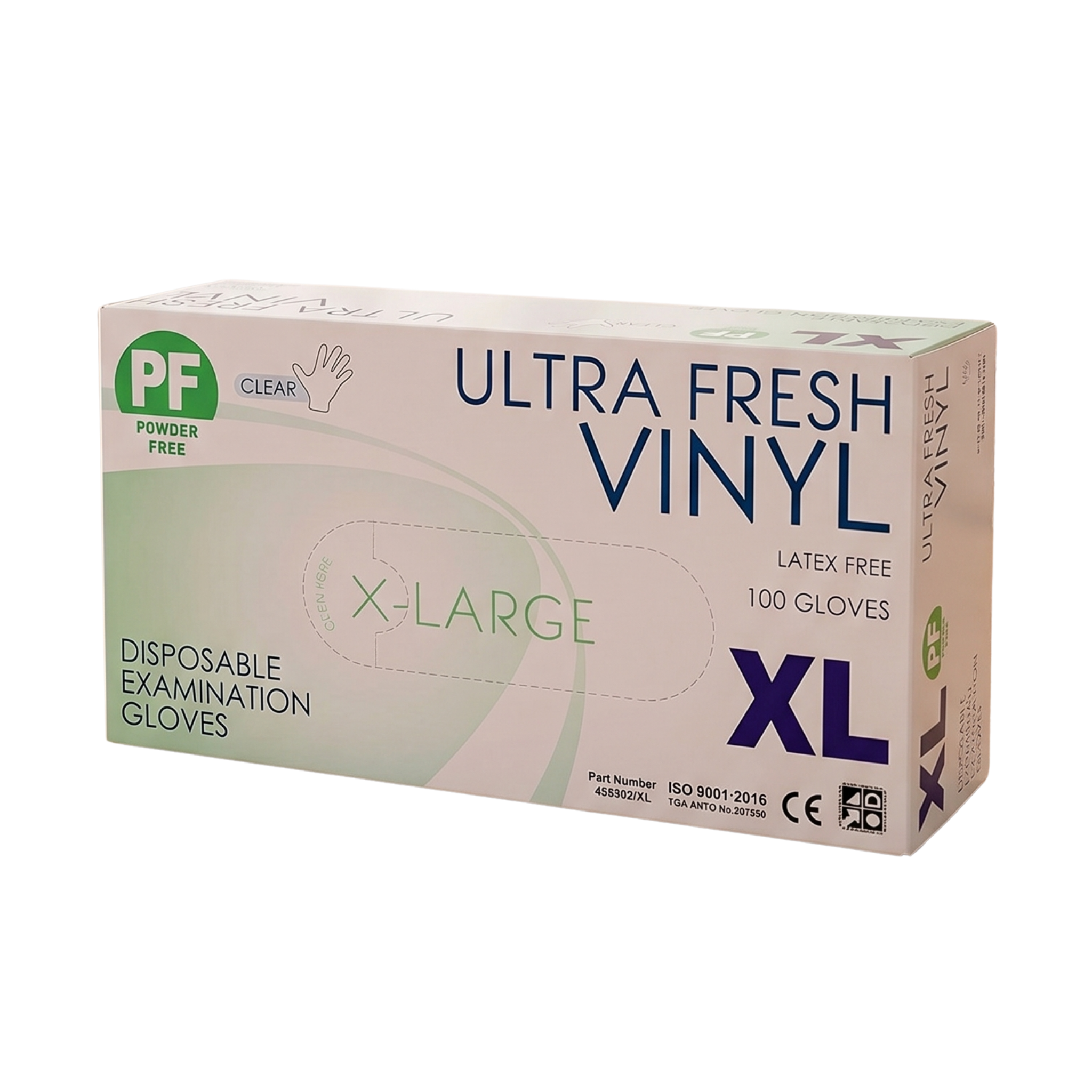 Ultra Fresh clear vinyl examination gloves, box of 100, size Extra Large