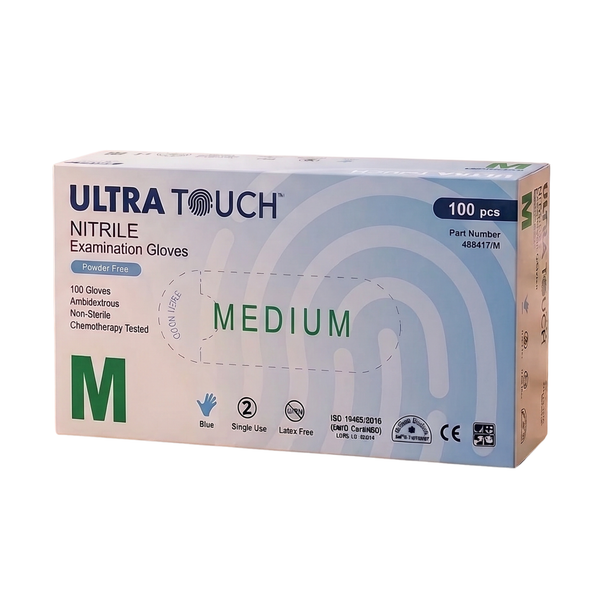 UltraTouch blue nitrile examination gloves, box of 100, size Medium