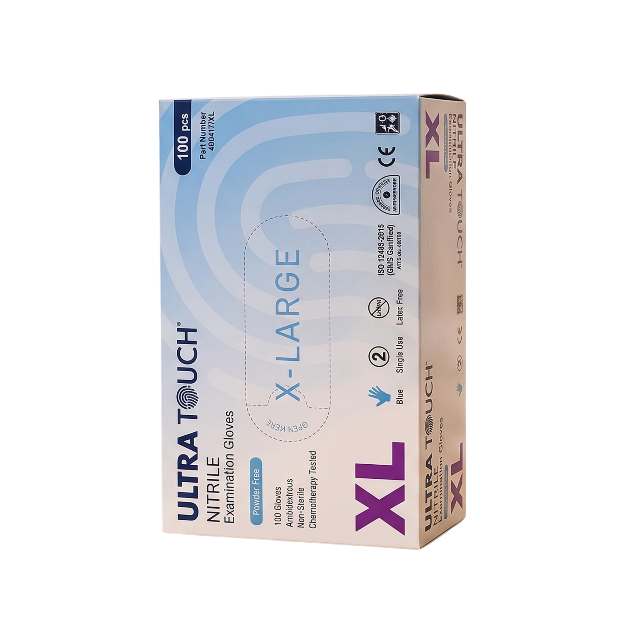 UltraTouch blue nitrile examination gloves, box of 100, size Extra Large