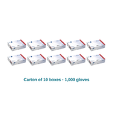 Carton of 10 boxes of WellPak latex examination gloves, 1,000 gloves