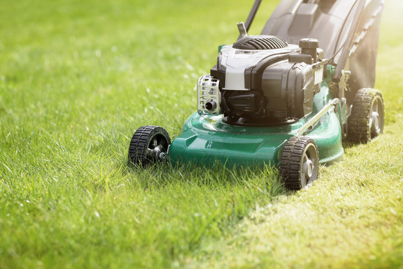 Lawn mower on a grassy lawn

