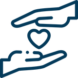 Outline of a hand holding a heart symbol

