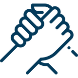 Blue icon of a broom on a white background

